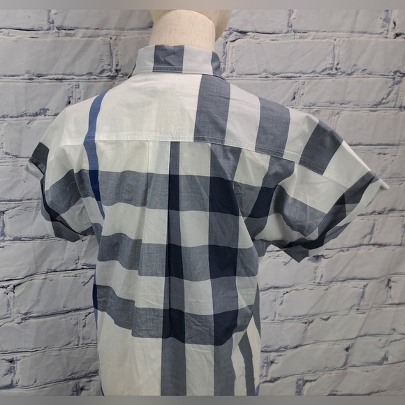 NWT Burberry Women's Button Down Shirt White Blue Check Short SleeveSummer Small - Picture 9 of 16